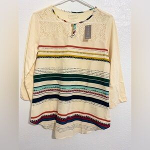 Van Heusen Cream and Red Graphic Tunic Blouse